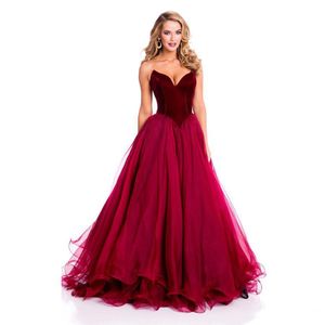 Modest Moda Vestidos de Festa Elegancka sukienka z Tiul Kochanie Off The Ramię Czerwone Wino Suknie Wieczorowe Party Ball Suknie 2020