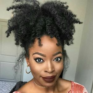 Short Afro Ponytail Hairpieces Unprocessed Brazilian Virgin Hair Kinky Curly Ponytail Extensions 120g Afro Short ponytail for black women