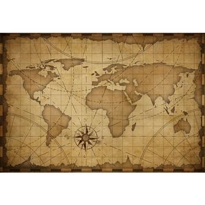 Retro Old Style Brown Color World Map Backdrop Printed Continents Compass Newborn Baby Shower Props Kids Pirate Party Background