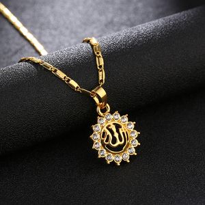 Guldfärg arabiska hängande halsband muslim smycken för kvinnor män mode nytt trendigt religiuu rhinestone halsband gratis skepp