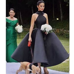 Elegantes Satin-Ballkleid für Brautjungfern, modisch, Stehkragen, große Schleife, knöchellange Ballkleider, glamouröses formelles Hochzeitskleid in Dubai