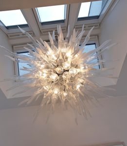 High Ceiling Light White Crystal Chandelier for Foyer Style Hand Blown Murano Glass Chandelier LED Pendant Lamps Villa Dome Light