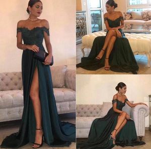 Ny A-Line Hunter Green Evening Dresses Vintage Off Axel Long Rygglös formell promfestklänningar Custom Made Plus Size HY296