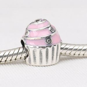 5pcs cupcake charms rosa emalj sterling silver passar diy stil armband en68 h9