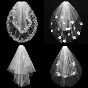 Bridal Veils With Ribbon Edge 2 Layer White Ivory Short Full Dress Decor Accessories Stock Wedding Veil With Comb 16nm ff