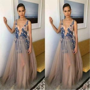 New Berta Prom Dresses Deep V Neck Lace Appliques Beaded Sexy Party Wear Backless Formal Customized Abendkleider Evening Gowns