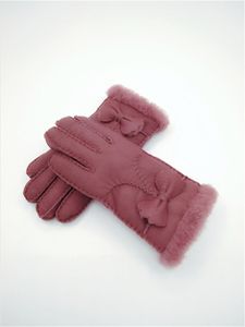 Klassiska mode kvinnor vinter ullhandskar båge varma handskar vindtät frosttäta läderhandskar 100% läderkvalitet