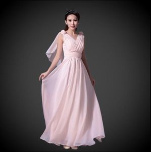 Tanie długość V-Neck Formalna pełna długość Modest Szyfonowa Plaża Wieczór Druhna Suknie Z Ruffles Druhna Dress