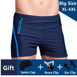 XL-6XL Plus Size Swimwear Men Swimming Trunks Male Swimsuit Swim Boxer Briefs Shorts Sunga Gift Swim Cap & Nose Ear Clip 4XL 5XL