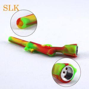 10 colors light weight silicone smoking pipes new gun mini rifle oil burner water bong wholesale price oil rigs with metal bowl