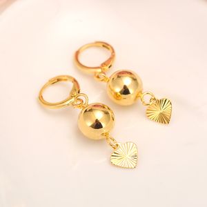 Beads smooth heart hang Earrings for Women/Girls 24 k Fine Gold Yellow Color GF Ball Earing Jewelry Gifts African,Indonesia