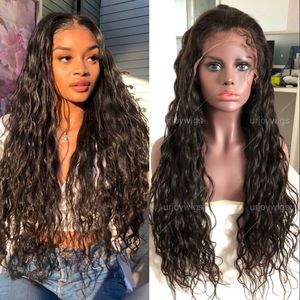 10A Sınıf Dantel Frontal Peruk Uzun Ayrığı PrePlucked Saç Çizgisi Bakire Brezilyalı İnsan Saç Peruk Siyah Wome Için Doğal Dalga