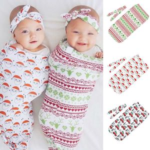 Xmas christmas Infant Newborn baby Swaddling set Flower print Blanket Newborn Santa Claus sleeping bag With Headband or hat 2pcs/set C5503