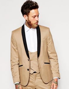 Estilo clássico Do Noivo Smoking Dois Botões Champagne Xaile Lapela Padrinhos de Casamento Dos Homens Blazer Ternos Do Partido Do Jantar (Jacket + Pants + colete + Gravata) J795