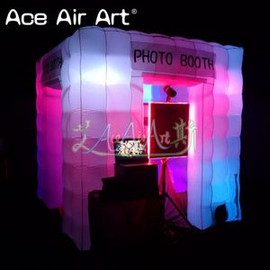 Bärbart tält Uppblåsbar fotobås med färglampor och tre dörrar för selfie -evenemang gjorda av Ace Air Art till försäljning