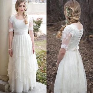 Abito da sposa a manica corta a manica corta personalizzata in pizzo Applique Bridesmaid Party