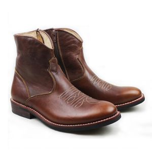 Botas Hombre 2018 서부 카우보이 부츠 Men Cowhide Gneuine 가죽 작업 부츠 신발 갈색 수공예 승마 / 기사 단화 부츠 Men, 45