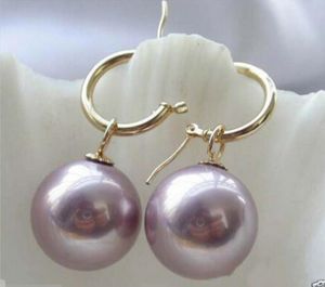 Rare Huge 14mm Tahitian Light Purple South Sea Shell Pearl Earring