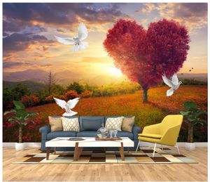 Atacado-3D foto papel de parede personalizado murais de parede 3d papel de parede Linda romântico amor árvore do nascer do sol manhã brilho paisagem papel de parede para paredes