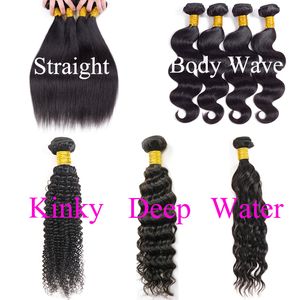 Straight 28 30 32 34 36 40 Inches Unprocessed Brazilian Virgin Hair Weaves Deep Wave Human Hair Bundles Water Body Wave Kinky Curly