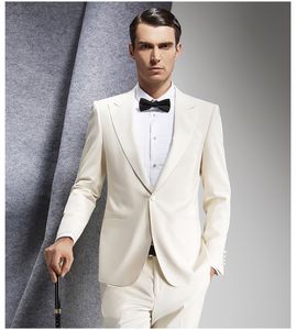 Ivory 2 Piece Suit Groom Tuxedos Peak Lapel Side Vent Men Wedding Blazer Wysokiej Jakości Mężczyźni Business Dinner Prom Suit ((Kurtka + Tie + Spodnie) 1212