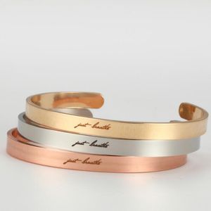 Aço inoxidável Prata ouro rosa de ouro Pulseira Inspiradora Citação Positiva Mensagem Cuff Bangle - Motivacional Jóias Presentes para Mulheres Adolescente