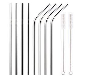 304 Stainless Steel Drinking Straws 8.5"  9.5"  10.5" Bent and Straight Reusable Metal Straw Bar Tools