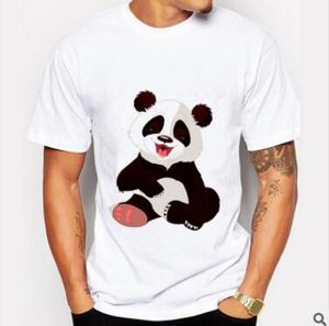 Homens Novo Panda Impresso T-shirt de Manga Curta T-shirt Verão Moda Escuro Engraçado Camisas Tops Novidade O-pescoço Tee Branco