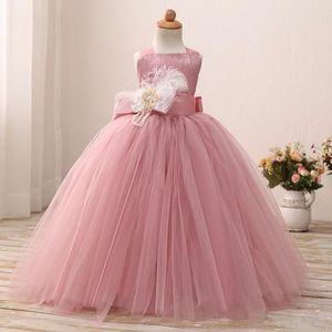 Meninas Vestidos de Baile Flor Meninas Vestidos Com Correias Espartilho Pena Voltar 2018 Rosa Tule Baratos Vestidos De Casamento Rendas Ruched