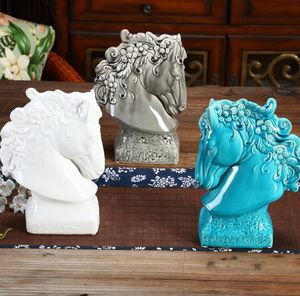 ceramic horse head home decor crafts room decoration vintage office ornament porcelain animal head figurines decorations objects