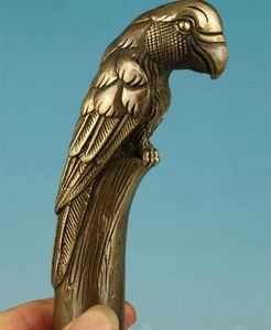 Gothic Stary Mosiądz Handmade Papuga Statua C trzustka Walking Stick Head Umberlla Uchwyt