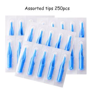 250Pcs Tattoo Mixed Tips Sterile Assorted Plastic Disposable Tattoo Tips Blue Nozzles Tube With DT/RT/FT Tattoo Accessories