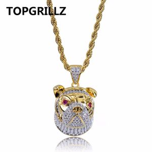 TOPGRILLZ Hip Hop para fora congelado Colar Cabeça de cão 3D Charme Pendant para mulheres dos homens de ouro de cor prata Zircônia cúbica jóias presentes