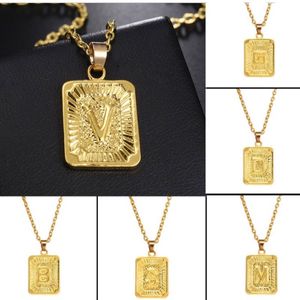 Fashion Pendant Necklace 26 Alphabet Gold Tag Chain A-Z Initial Letters Stainless Steel Jewelry Choker Gift
