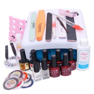 Nail Art Manicure Tools 36W UV-lampa med 10 ml gel nagellackbaserad gel topplack poler för träning uppsättning UV lim nagel diy kit