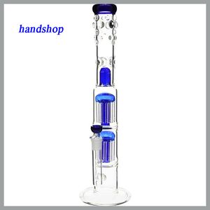 Hookah Glass Bong 18.5" water pipe double 8x arm-tree dome perc without shot hole Blue Color