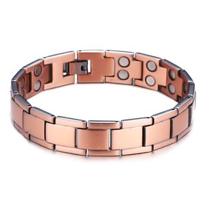 Trendy Dark Red Square Chain Pure Copper Bracelet Health Power Jewelry Magnetic Bracelet for Men Gift Fashion Hand Accessories