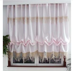 Novas cortinas de balão ajustáveis ​​estilo pastoral para sala de estar lindas cortinas com laço para cortina de tratamento de janela