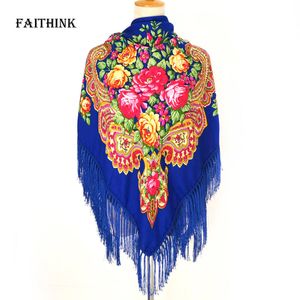 [FAITHINK] Fashion Russian Women Large Tassel Square Scarf Shawl Brand Female Warm Cotton Bufandas Poncho Summer Shadow Scarves S18101904