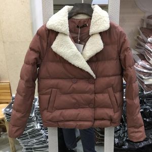 Новая зимняя женская куртка хлопок мягкий двойной Brasted отложным воротником верхняя одежда Леди короткие куртки пальто темно-розовый