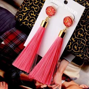 Oro rosa scava fuori donne lampadario pendente orecchini con frange colorate moda nappe orecchini gioielli 9 colori