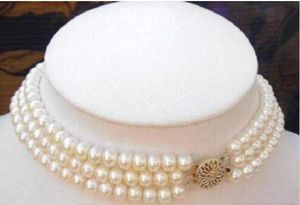Nya smycken 3 rader 7-8mm vit odlad pärla choker halsband het