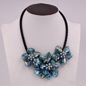WOW! freshwater pearl blue shell flower necklace 18inch nature 60mm gift baroque wholesale beads