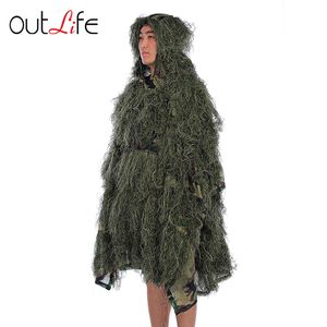 無理迷彩マントジャングル狩猟Ghillie Suit Desert Woodland Sniper BirdWatching Poncho耐久狩猟服迷彩ghillie