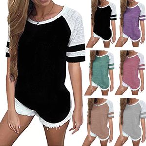 Plus Size S-5XL Women Crew Neck T Shirt Summer 2018 Contrast Color Short-sleeved Loose Casual T-shirt Tops Free Shipping
