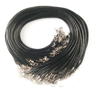 100st Billiga Svart vax Läder Snake Halsband Beading Cord String Rope Wire 45cm Extender kedja med hummer lås DIY smycken komponent
