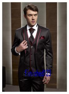 Classic Style Dwa Przycisk Brązowy Groom Tuxedos Notch Lapel Groomsmen Best Man Blazer Mens Garnitury ślubne (kurtka + spodnie + kamizelka + krawat) H: 705