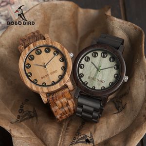 ボボ鳥の木製の時計男性ファッションアラビア数字ダイヤルクォーツ時計OEM OEM OOMOボックス