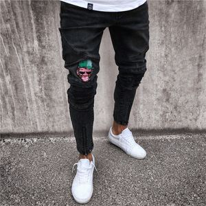 Nova moda homens jeans slim motociclista zíper jeans jeans magro desgastado calças casuais homme calças masculino jean drop frete