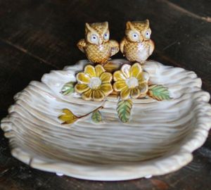 Cartoon ceramic owl soap dish Fruit candy dish bathroom accessories set kit wedding home decor handicraft porcelain figurine